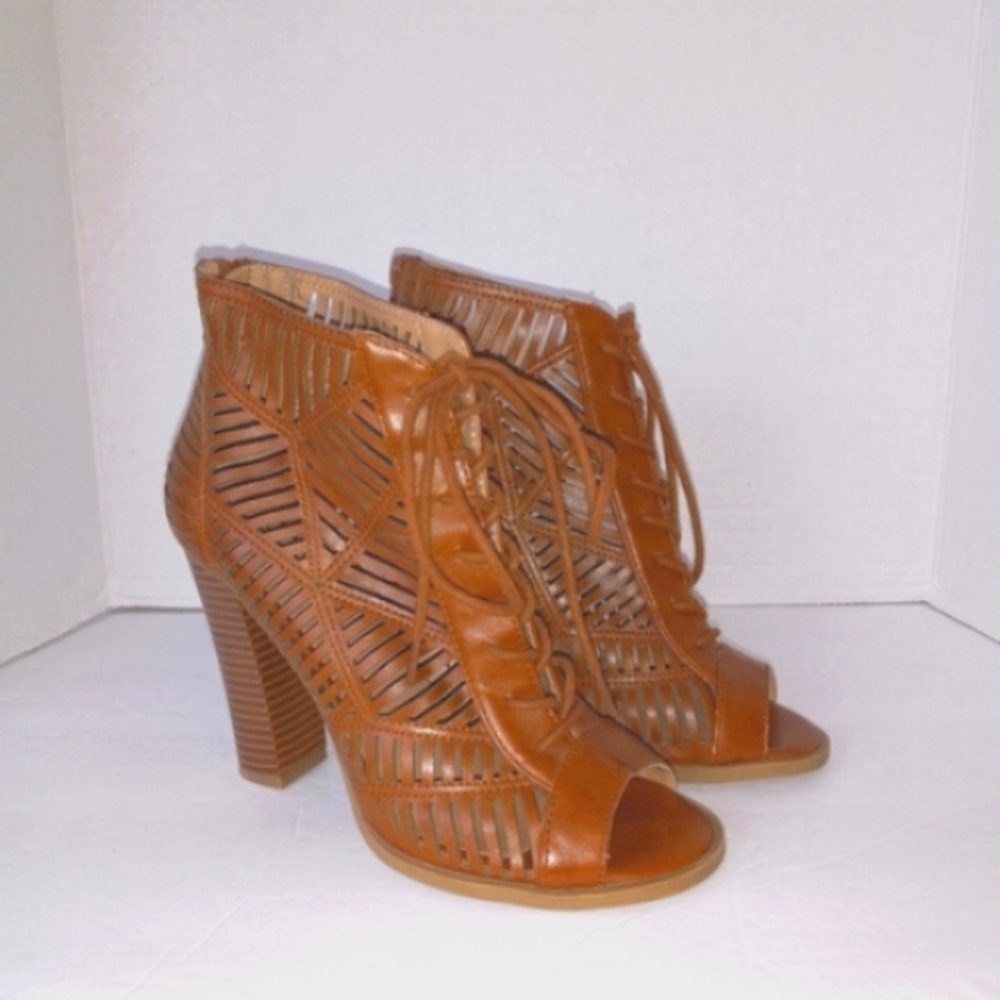Mix No.6 brown boho chunky heel Y2K lace up sandals size 6